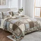 100% Cotton Comforter Real Patchwork Quilt Sets Handmade Reversible Vintage P...