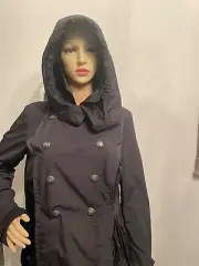 Moncler Hinata Trench Coat Collar Button Hooded Black L-XL(3) NWT