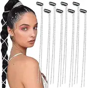 8 Pieces Long Rhinestone Hair Chains,Punk Tassel Hair Clips Bling Crystal Hair Extension 20 Inch Head Chain Silver Decorative Hair Clip Hairpin for Women and Girls Nightclub Party Daily Headwear