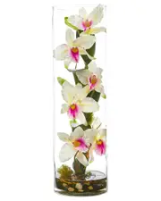 Nearly Natural Cattleya Orchid Artificial Floral Arrangement in Cylinder Vase