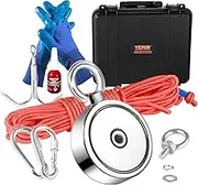 VEVOR Magnet Fishing Kit, 1200lbs Pulling Force Double Sided Fishing Magnets, 2.95inch Diameter Magnet with Rope, Grappling Hook, Gloves, Waterproof Case, Threadlocker, Eye Bolt, for Fishing