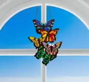 Butterflies Vertical Hanging Stained Glass Window Panel Suncatcher 13in