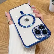 for iPhone 14 13 12 11 Pro Max Wireless Charging Soft Case for iPhone 14 Plus Cover Fashion Plating Magnetic Case,Navy Blue,for iPhone 13 pro