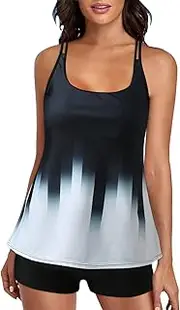 [Generic] Womens Swimsuit Tops Medium Plus Size Double Straps Colorful Print Top Swimsuits for Women Two Piece Bathing Suits Long Torso Tank Tops with Boyshorts Women Swimwear with Shorts