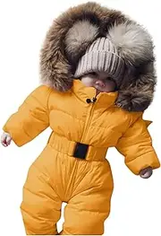 [Generic] Girls Snowsuit Infant Baby Girls Boys Romper Suit Warm Hooded Snowsuit Jumpsuit Down Coats Romper Padded Outwear Jacket Snow Wear 4 Toddler Snow Suit