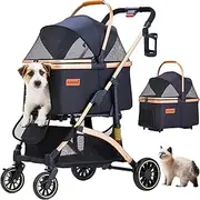 Dog Stroller for Small Medium Dogs Up to 50lbs, Lightweight Pet Stroller for Dogs Cats with 6 Shock Absorption System, Detachable Carrier Suitable for Car Seat & Hand Carry, Safe Outings