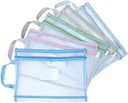 Mesh Zipper Pouch Bag Small Storage with, A4/Letter Size Set of 5, Assorted Colors with Card Slot for Office School Organizatio (Regular)