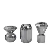 Smoky Grey Crystal Candle Holder, Set of 3 Crystal Clear Candlestick Stand fo...