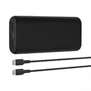 Belkin BoostCharge 3-Port Compact Power Bank 20K with PD 20W for iPhone 14, 14 Plus, 14 Pro, 14 Pro Max, 13, 13 Mini, AirPods, and More - Travel-Friendly Design w/ 12in USB-C to USB-C Cable – Black