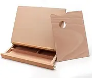 Collapsible Tabletop Easel Sketch Box Sketchbox with Palette Storage Transport Drawer Tray for Painting (Natural, Single-Drawer)