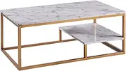 Teamson Home Marmo Modern Marble-Look Coffee Table with Shelf, Marble/Brass