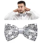 Sequin Bow Ties for Men/Big Boys Pre-tied Adjustable Shiny Bow Tie White