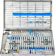 25 Pcs Dental Implant Bone Graft Kit Concave Osteotome Periotome Lucass Curettes Sinus Lift Mushroom Elevators Mead Mallet Well with Sterilization Cassette/Organizer