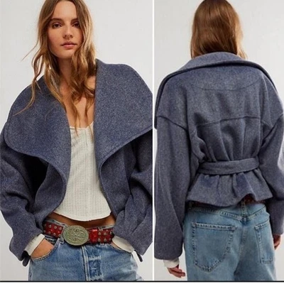 Free People Women's Free Mina Jacket in Navy Heather Size Large NWT