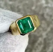 2.00 Ct Asscher Cut Mens Natural Emerald Engagement Ring 14K Real Yellow Gold
