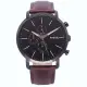 【FOSSIL】FOSSIL 美國最受歡迎頂尖運動時尚三眼計時皮革腕錶-黑+咖啡-BQ2461