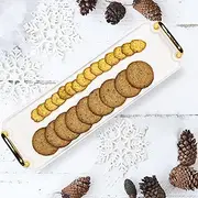 Halyuhn Porcelain Serving Tray with Gold Handles, 14 x 4 inch White Decorative Tray with 1”Wall, Long Narrow Coffee Table Tray Rectangular Tea Tray Decor with Gold Rim for Party, Entertaining S