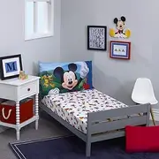 [Disney] Mickey Mouse - Blue, Red, Yellow 2Piece Toddler Sheet Set with Fitted Crib Sheet & Pillowcase, Blue, Red, Yellow, Green