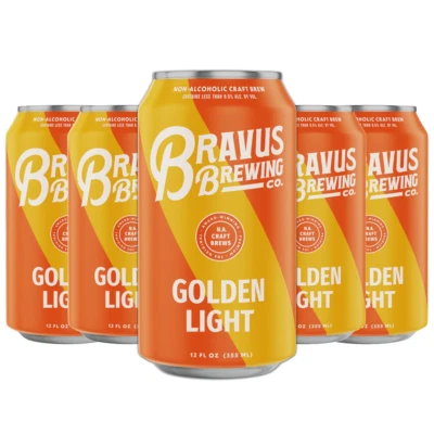 Bravus Golden Light Non-Alcoholic Ale Craft Brew 5 Pack-65 Calories - 12oz Cans