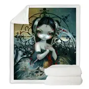 Dark Gothic Art Unseelie Court Death Maiden Throw Blanket