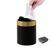 Catzon 1.5L Desktop Trash Can Swing Top Carbon Steel and 50 Pcs Waste Bags -Black