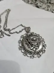 New/Old Vintage Whiting & Davis Silvertone Locket W/ 22-24 Heavy Chain