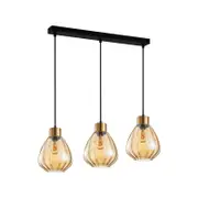 CLA Lighting TULIP1 Interior Bronze Amber Wine Glass Ribbed Pendant Light- 3 lits Straight