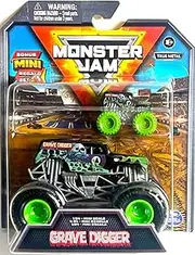 Monster Jam Megalodon 2 Pack, 1:64 Scale Plus Mini True Metal Racer (Grave Digger)