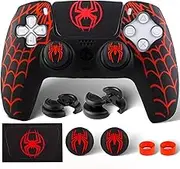 Silicone Skin Cover Sticker x 1 & Extender Grips x 2 for PS5 Controller Spider Web