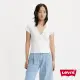 【LEVIS 官方旗艦】女款 修身版深V領綁帶短袖T恤 簡約白 熱賣單品 A5909-0000