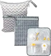 saicheek Water-proof Breast Pump Parts Bag with Place Mat and Wet Dry Diaper Bag,Wet Dry Bag for Breast Pump Parts,Diaper Bag for Diapers,Storage Wet and Dry Items Separately