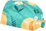 [YTYVAGT] 2-Pc,Scrub Bouffant Caps,Workout Hat with Sweatband Headgear for Women,Elephant Green Background