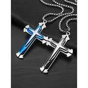 Men's Fashion Jewelry: Blue and Black Cross Necklace with Cuban Chain - Stylish and Durable