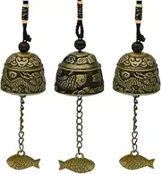 Pinenjoy 3Pcs Vintage Dragon Feng Shui Bell Bronze Hanging Bell Carved Dragon and Koi Fish Pattern for Home Garden Yard Patio Good Luck Bless Windchime Decorations