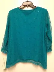 NWT Women's Alfred Dunner PS Teal (Peacock) 3/4-Sleeve 100% Polyester Top