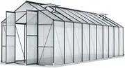 Green Fingers Greenhouse Polycarbonate House Garden Shed Walk-in Gardening Supplies Plant Stand Storage, 6.3M x 2.4M Aluminium Frame with Lockable Door, Gutter System and Opening Roof Vents