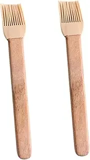 Toddmomy 2Pcs Silicone Basting Oil Brush with Wooden Flat Handle for Barbecue Baking and Grilling Food Grade Silicone Bristles for Precise Control Heat Resistant Durable Acacia