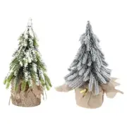 Desktop Miniature Snow Pine Tree Christmas Trees Burlap Base Table Decor