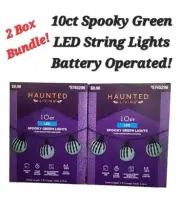 2) Spooky 7ft LED 10ct Skeleton Hand Green String Lights Battery Timer