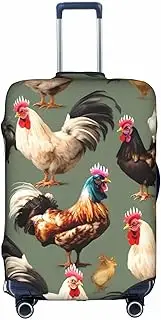 [Pvinnk] Chicken And Rooster Print Print Protective Luggage Cover Elastic Washable Suitcase Protector Travel Gear Protector, White, Medium