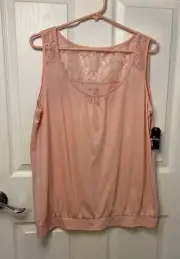 St. John's Bay Sleeveless Top Lace Back Shoulders Hem Band Peach Romantic XL NWT