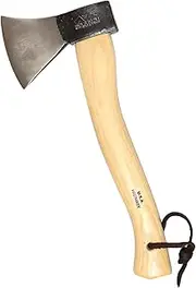 [Prandi] Axes German C45 Forged Carbon Steel Hatchet - Hickory Handle with Leather String - Ideal for Camping, Travel and Bushcraft - S/N 3.003.08.TH - 15" L x 6.42" W, 800g Polished Head, No Sheath