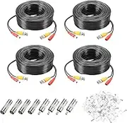 uxcell BNC Video Power Cable,20m/66ft All-in-One Security Camera Wire Cord DC Extension Wire for CCTV Security DVR Camera System Installation Plug & Play Cord,4 Set Black