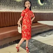 Girls Party Cheongsam Chinese Style Dress Vintage New Year with Stand