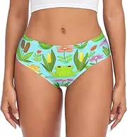 [RPLIFE] Cute Green Frog Flowers Pantie Brief, Women's Breathable Underwear, Womens Stretch Underwear Briefs, Cute Green Frog Flowers, Large