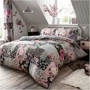 [GC GAVENO CAVAILIA] Floral Patchwork Duvet Cover Quilt Bed Set with Pillow Case, Reversible, Poly Cotton, Ellis Multi, King Size Bedding, 544364
