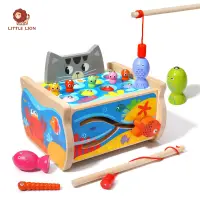在飛比找蝦皮購物優惠-【小獅子】魚缸小貓釣魚 兒童木製磁性釣魚玩具 魚缸釣魚玩具 