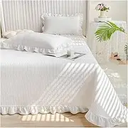 Quilt Set with Lace Stitching All Season Cotton Lightweight Coverlet Bedspread Bedding Twin-78x90 Full/Queen-90x96 3-Piece,1 Quilt+2 Pillow Shams (Color : White, Size : 230x245cm-90x96 inch)