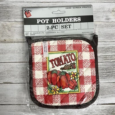 Vintage Gingham Tomato Farm 2-Piece Potholder Set