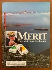 1985 Merit Cigarettes Vintage Print Ad/Poster 80s Retro Man Cave Bar Art Décor